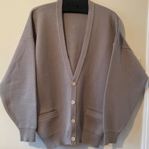 Grandfather Cardigan VTG Moores (mde in Canada ) taupe/dk beige sweater Sz L - Picture 1 of 15